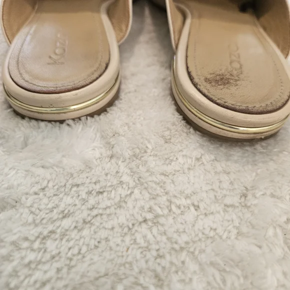 Beige Tassel Leather Mules Size 9 Tan Neutral Business Casual Minimalist Work - Picture 5 of 14